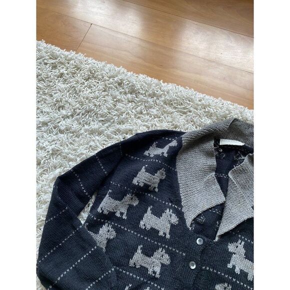 Vintage Stewart Ross Sweater Cardigan Wool Dog Dogs Black Grey Novelty Large - Picture 5 of 9